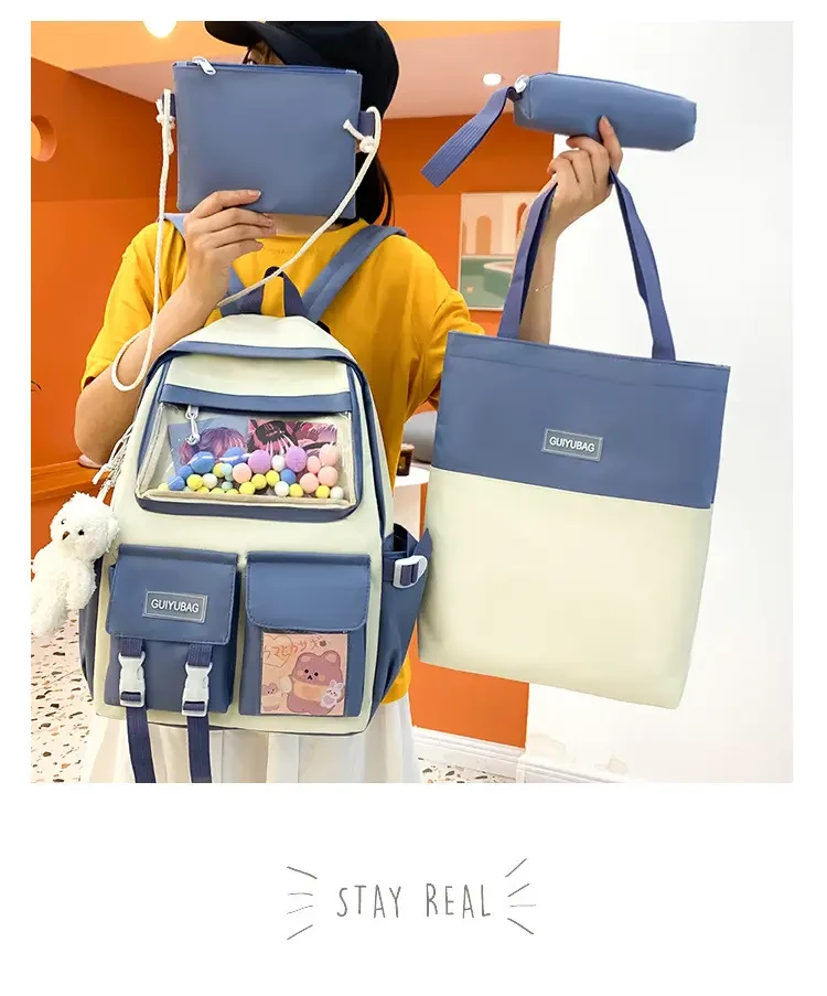 Шкільний набір для дівчинки-підлітка SG406-2 4в1 портфель/пенал/косметичка/сумка-шоппер Білий/Блакитний (DR014351) - фото 4