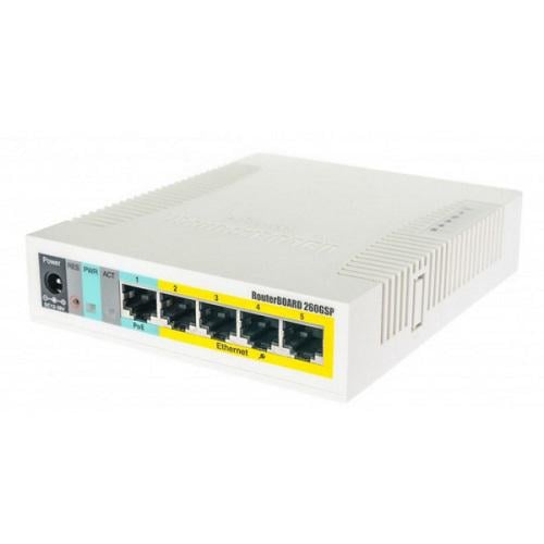 Коммутатор Mikrotik RB260GSP 5-port Gigabit smart SFP SwOS PSU пластиковый Белый (564855)