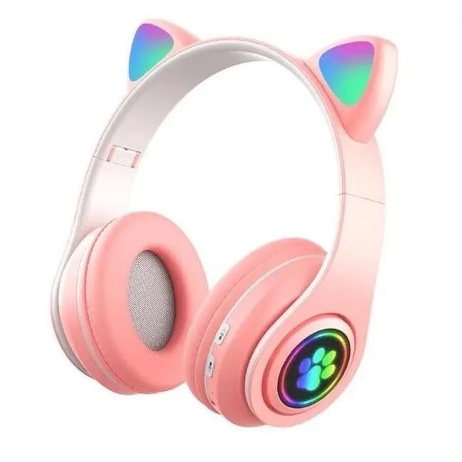 Навушники бездротові Bluetooth MDR CAT ear VZV-23M 7805 з підсвічуванням Pink (019871)