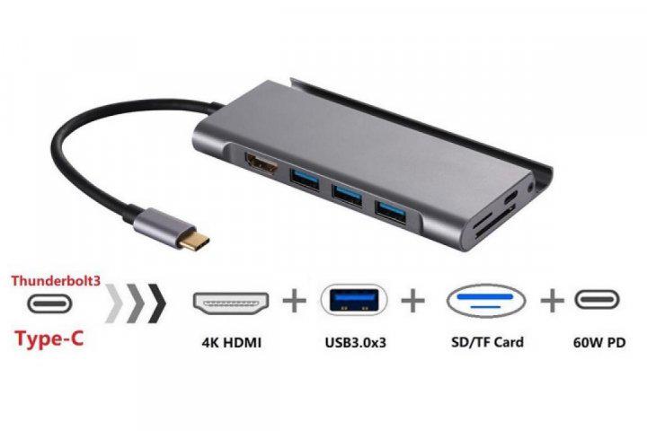 USB-хаб Foxconn Type-C на HDMI Card Reader SD/TF USB 3x3,0 USB-C Charging (A10081) - фото 2