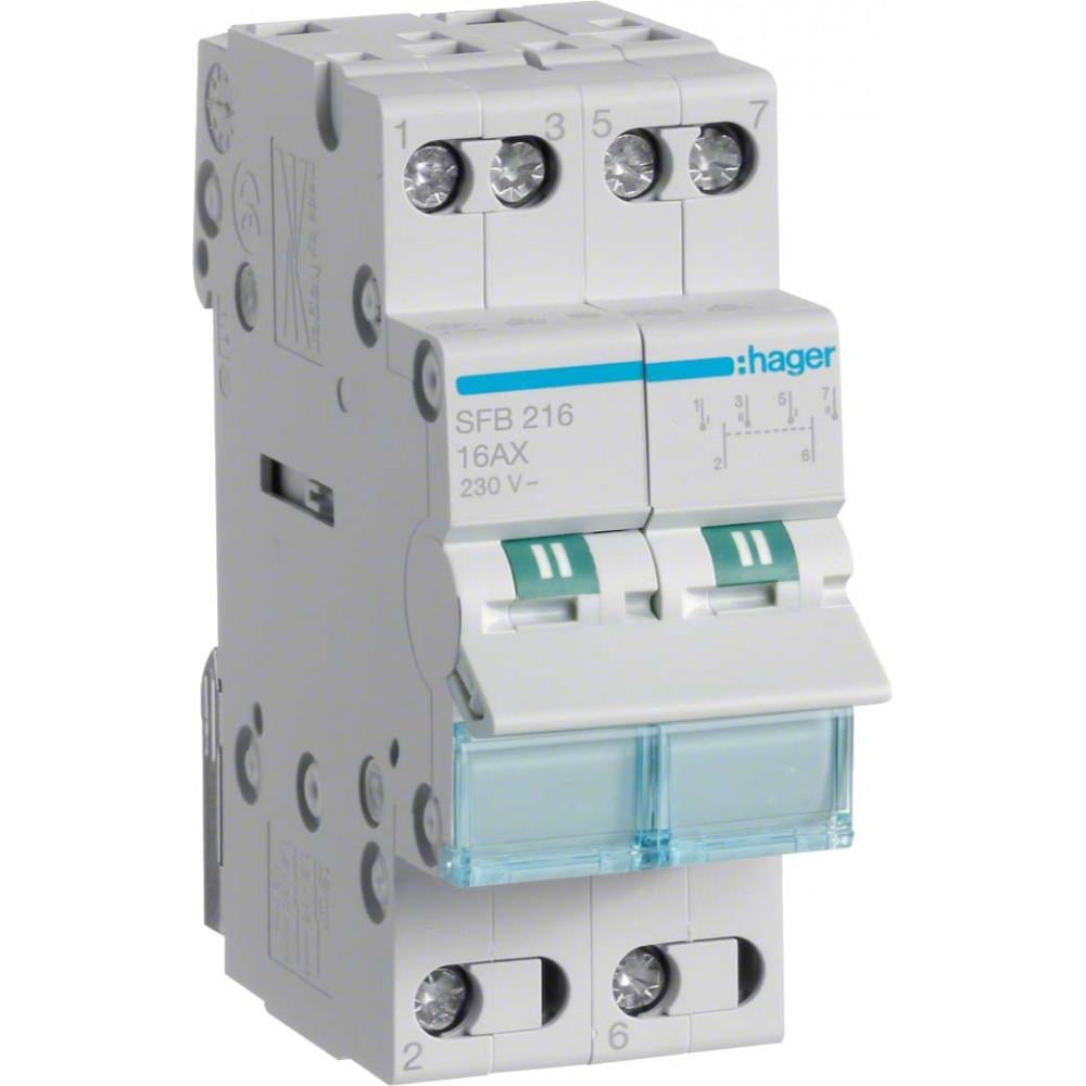 Переключатель Hager SFB216 I-0-II с общим выходом снизу 2P 16А/230В (00000045896)