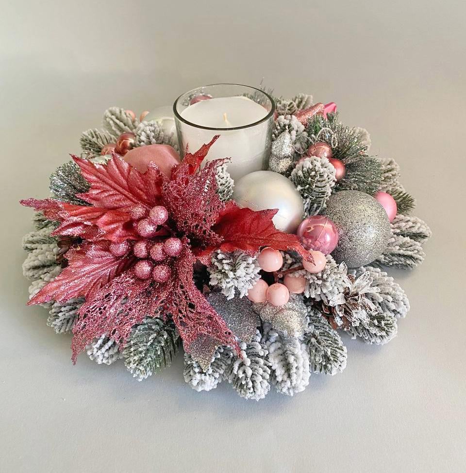 Новогодняя композиция со свечой Нежность Бело-розовый - фото 3 Новогодняя композиция со свечой Нежность Бело-розовый - фото 3