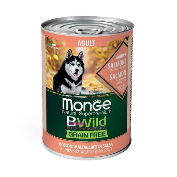 Корм для собак влажный Monge Dog Wet Bwild Grain Free лосось/тыква/цуккини 400 г (000025583)