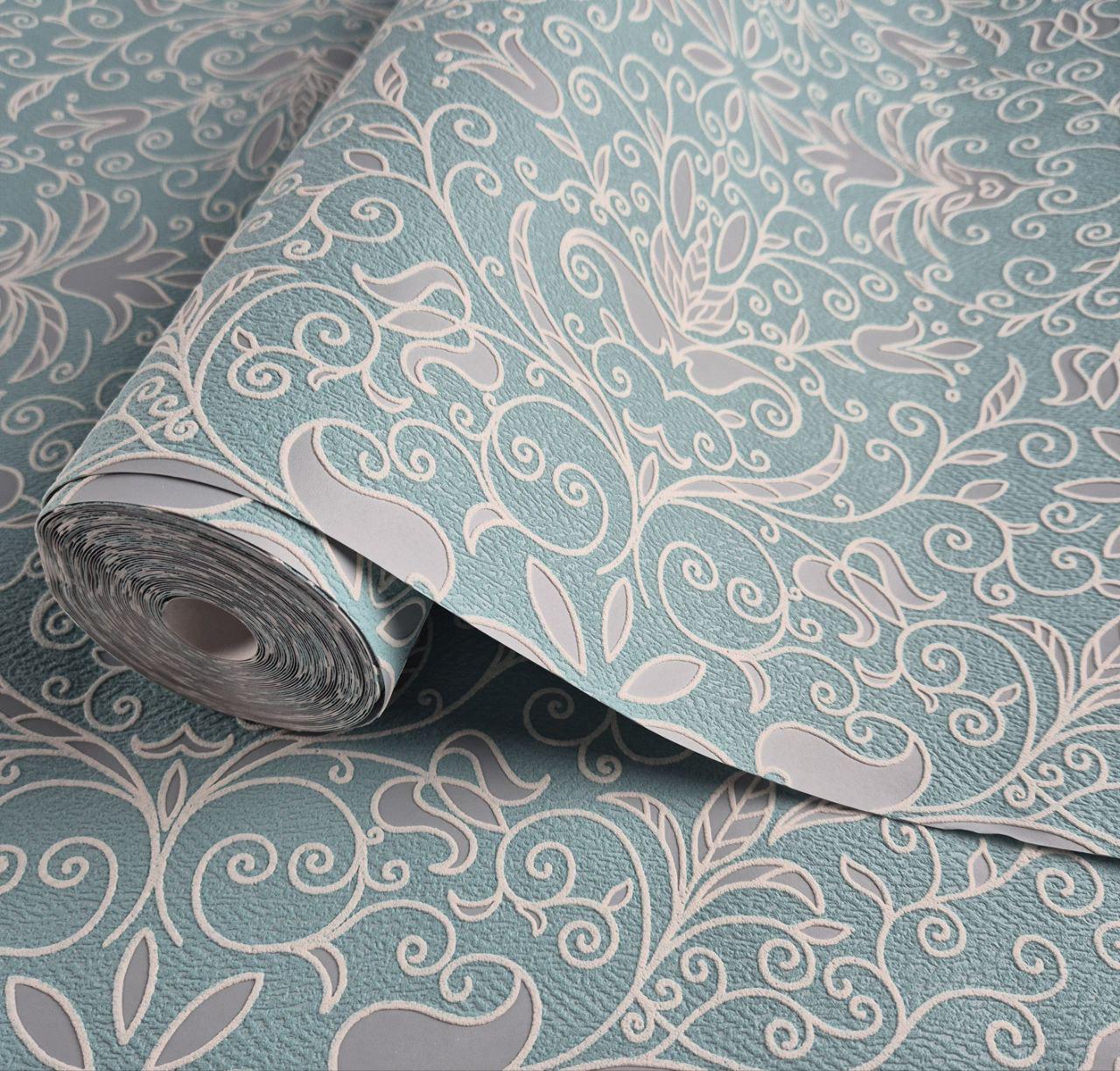 Шпалери вініл на флізеліні для спальні/вітальні/коридору Marburg 57115 0,53х10,05 м Бірюзово-сірий (2785922094)