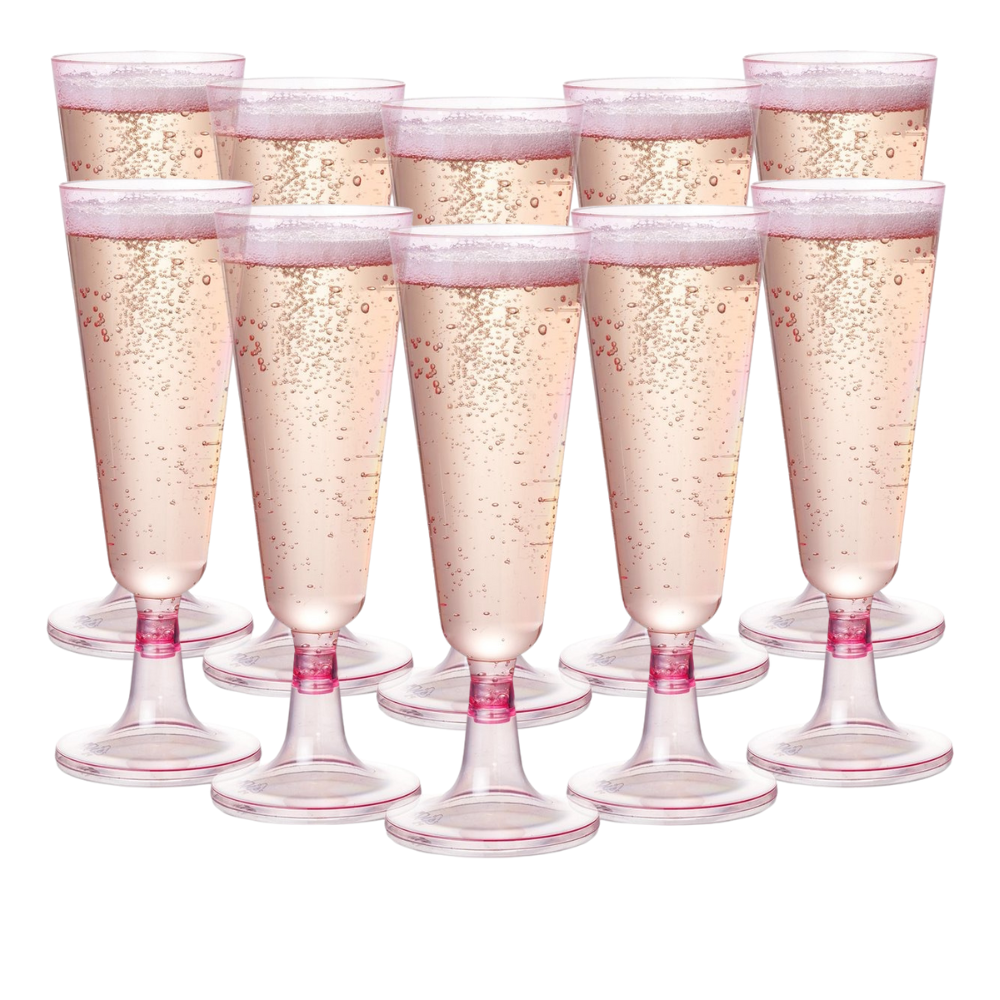 Набор пластиковых бокалов для шампанского премиум класса многоразовые для праздников 10 шт. Розовое золото