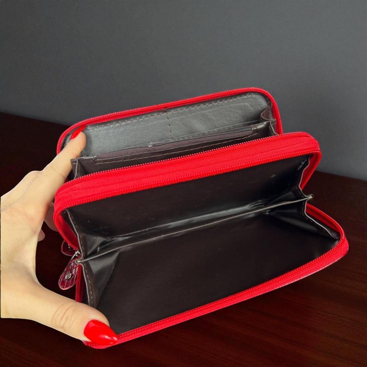 Кошелек женский на молнии большой змеиный принт с эко-кожи Красный - фото 5