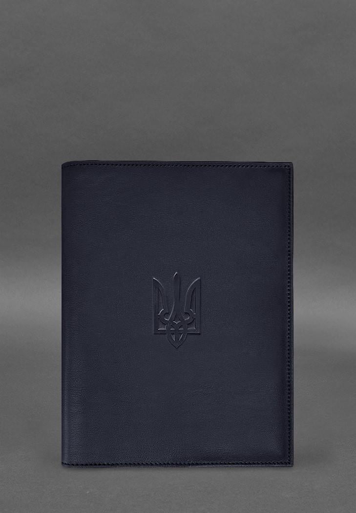 Обкладинка шкіряна для нотаріального реєстру з Тризубом Темно-синій (A-028876)