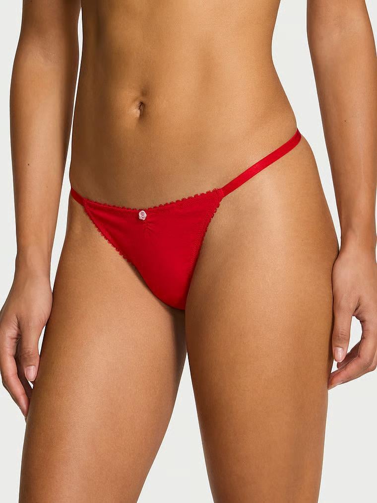 Трусики стринги Victoria's Secret Stretch Cotton Heart Lace V-String Panty S Красный (27186794)