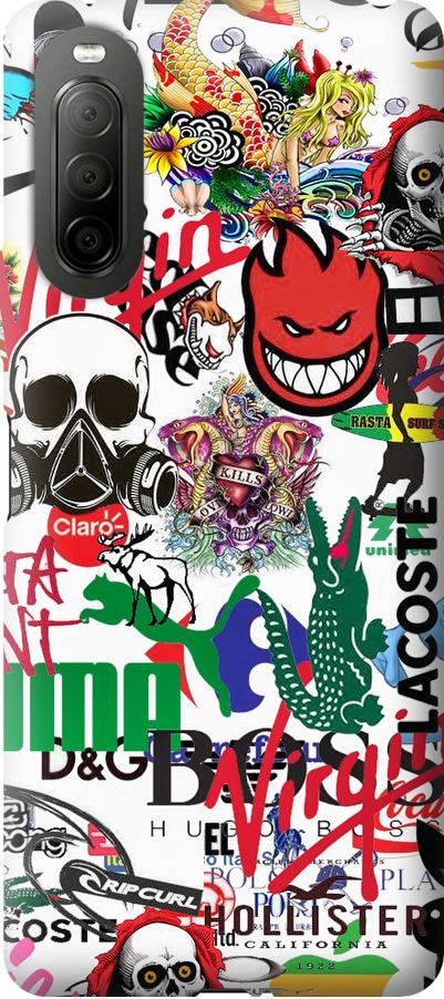 Чехол на Sony Xperia 10 II Many different logos (4022u-2528-42517) Чехол на Sony Xperia 10 II Many different logos (4022u-2528-42517)