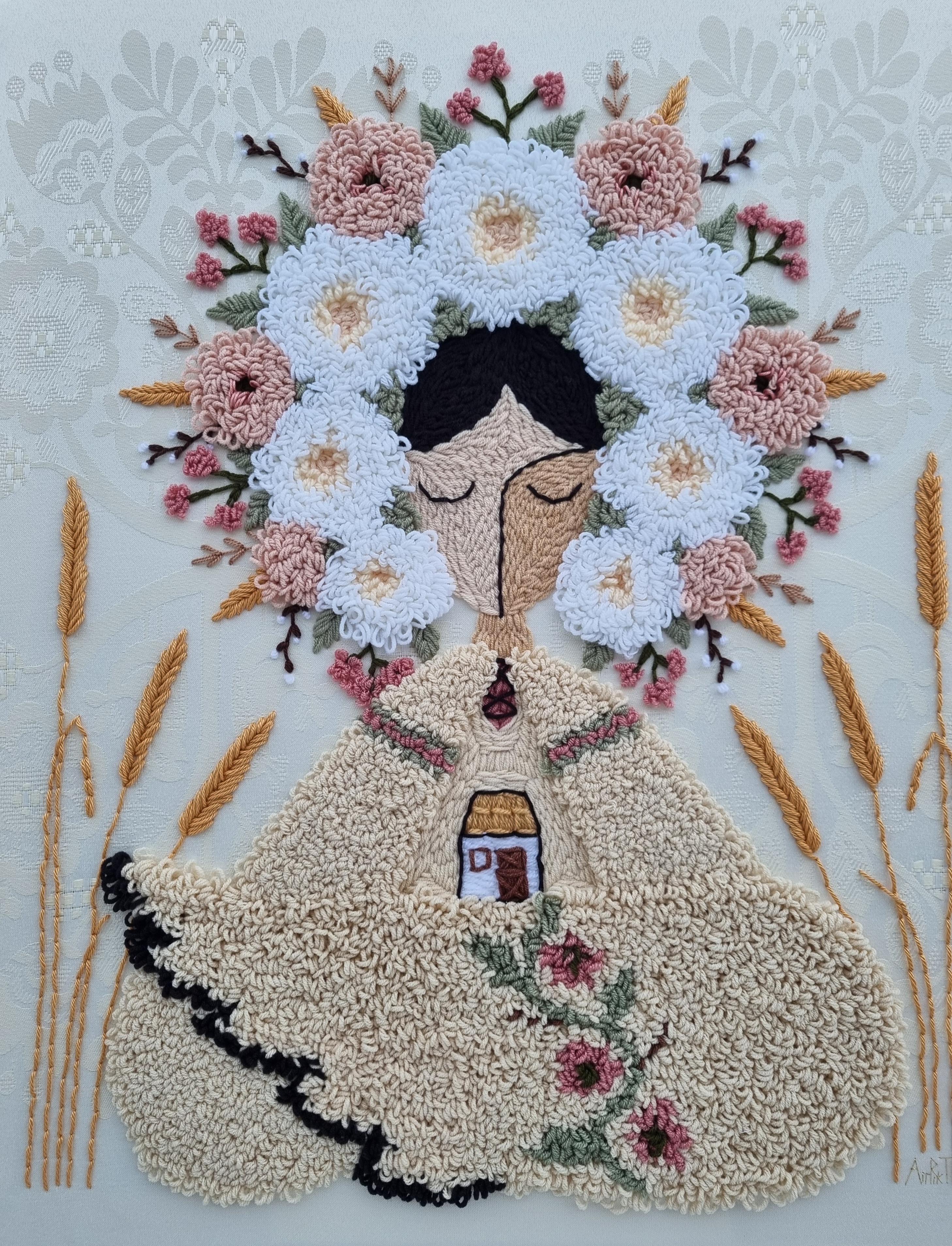 Картина ручной работы Берегиня ковровая вышивка 60х50 см