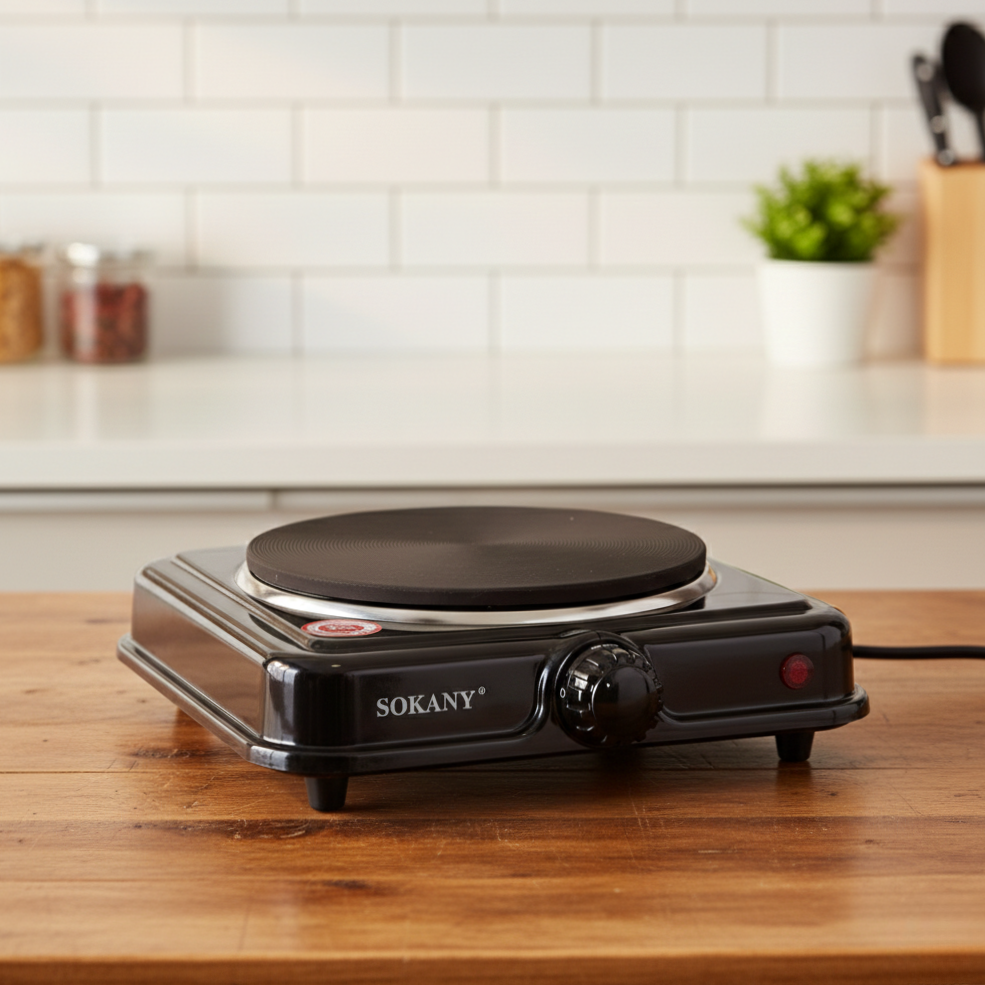 Настільна електрична плита дискова на 1 конфорку 150 мм SOKANY SK-5109 з регулюванням температури 5 режимів 1 кВт Чорний (SK-5109)