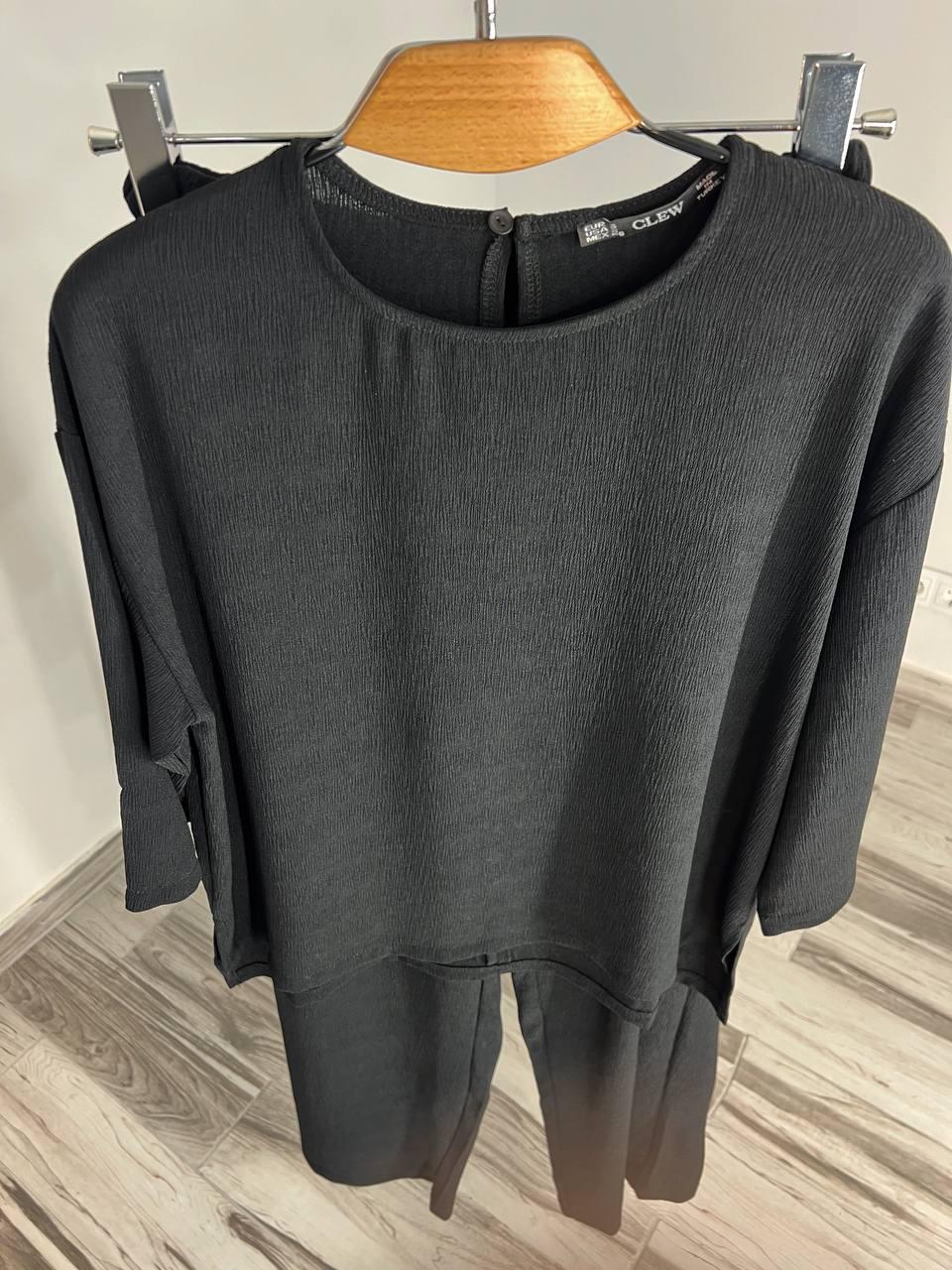 Костюм женский CLEW 1005-0712 жатка рубашка короткий рукав и брюки палаццо M Черный (2003) - фото 11