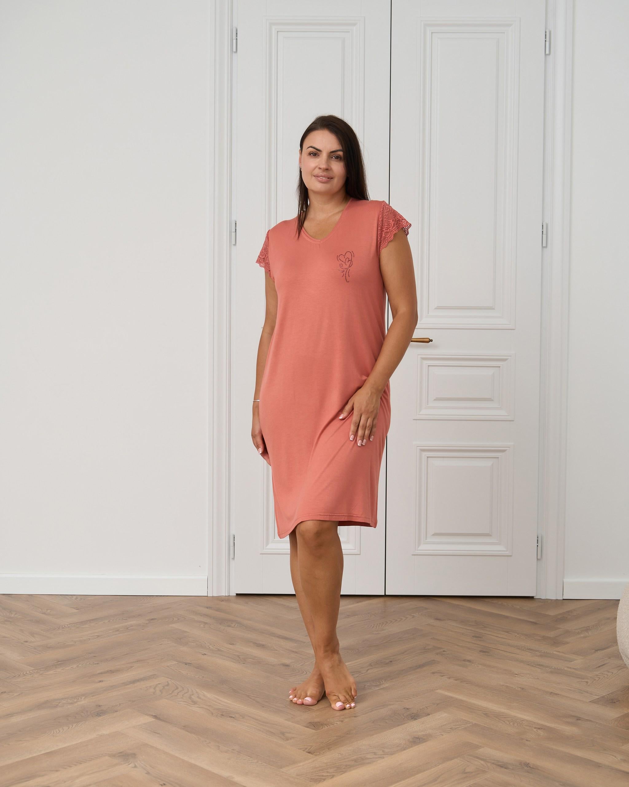 Рубашка вискозная с кружевом на рукавах батал 70189 5XL Терракотовый