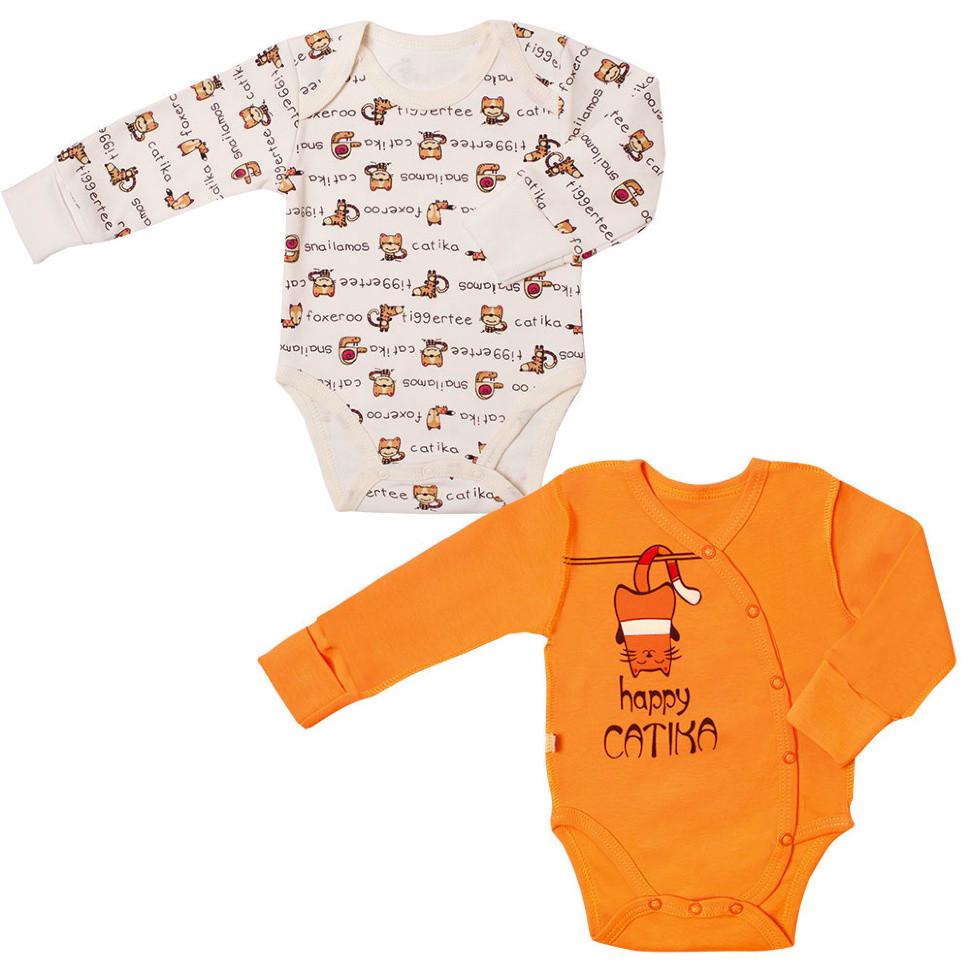 Боди детское хлопковое для мальчика на кнопках Gabbi BD-19-01 Зверюшки 56 см 2 шт. Оранжевый (11527)