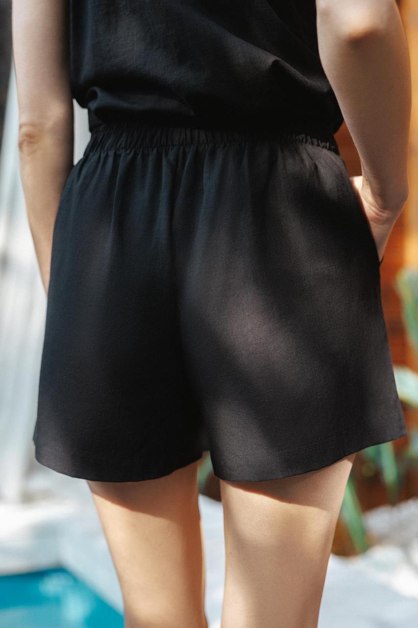 Костюм женский Leinle майка на тонких бретелях/шорты с высокой посадкой L Черный (1504/69021+1529/69021) - фото 5