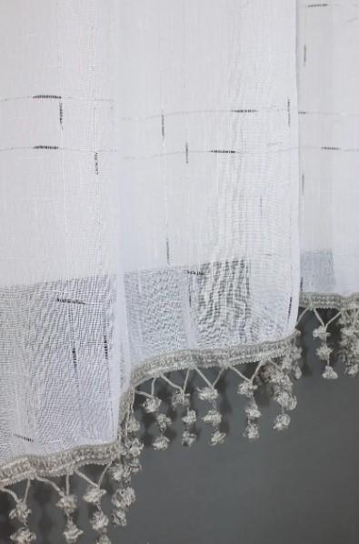Тюль арка на кухню лен/бахрома 260х170 см Белый/Серый (000к 51-188) - фото 2