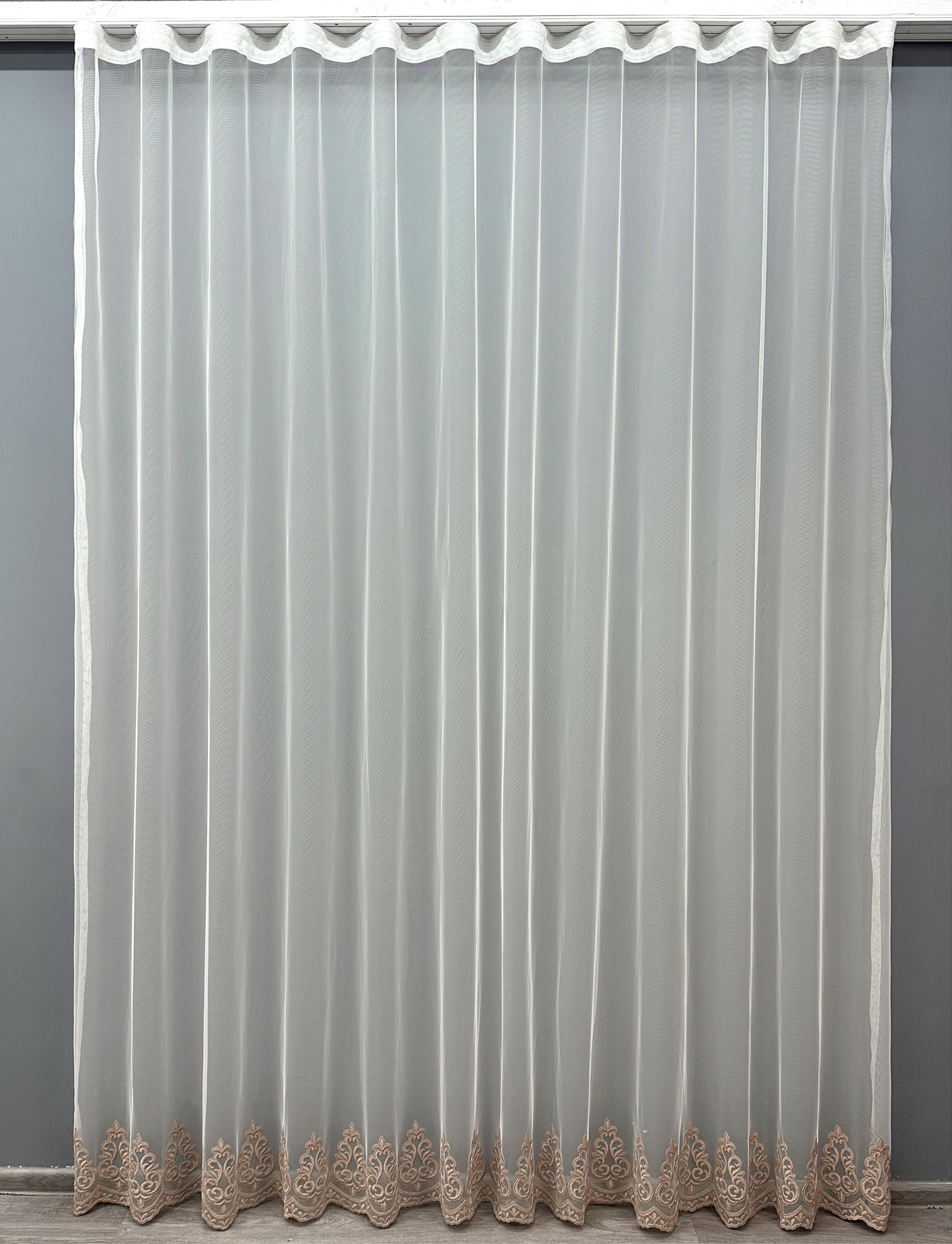 Тюль VR-Textil 1694т Грек-сетка с вышивкой и люрексом 300х270 см Молочный/Какао (42-0735)