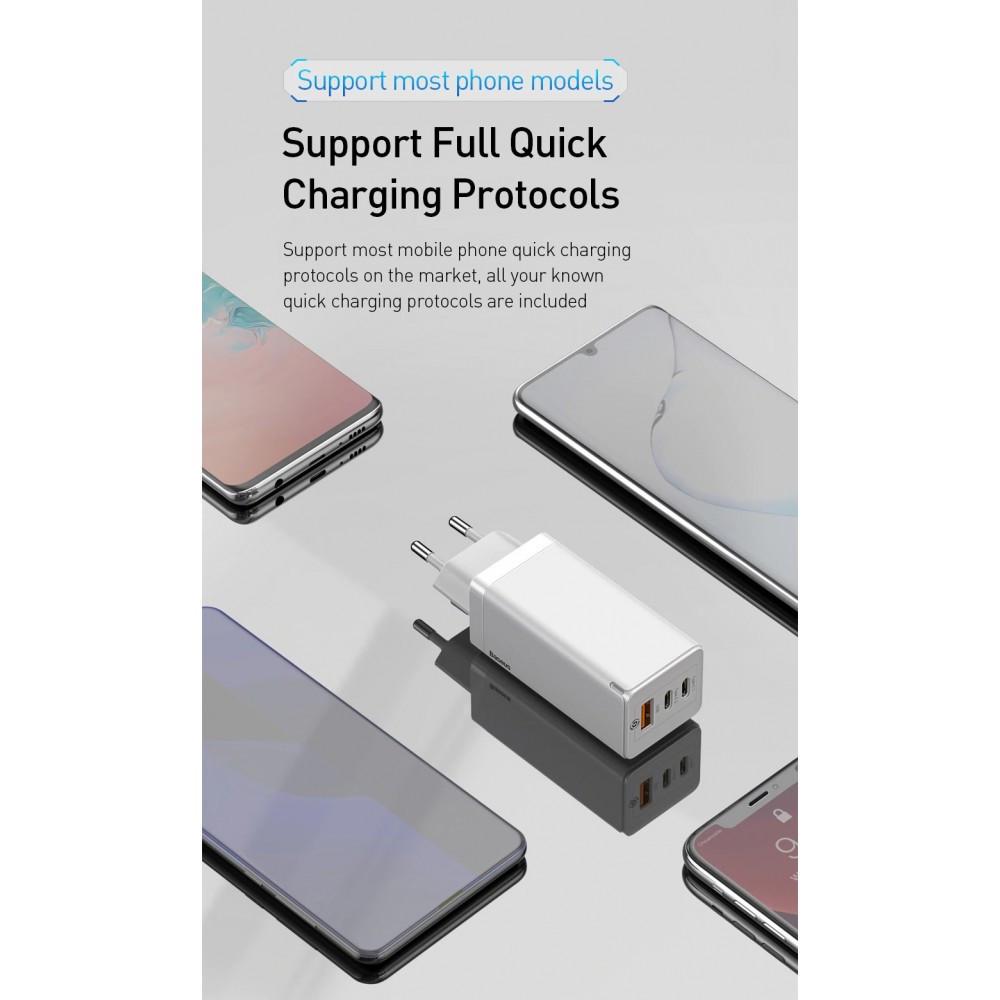 Зарядний пристрій мережевий Baseus GaN 2 pro 65W QC4.0/PD3.0 USB/2Type-C з кабелем White (25397367) - фото 2