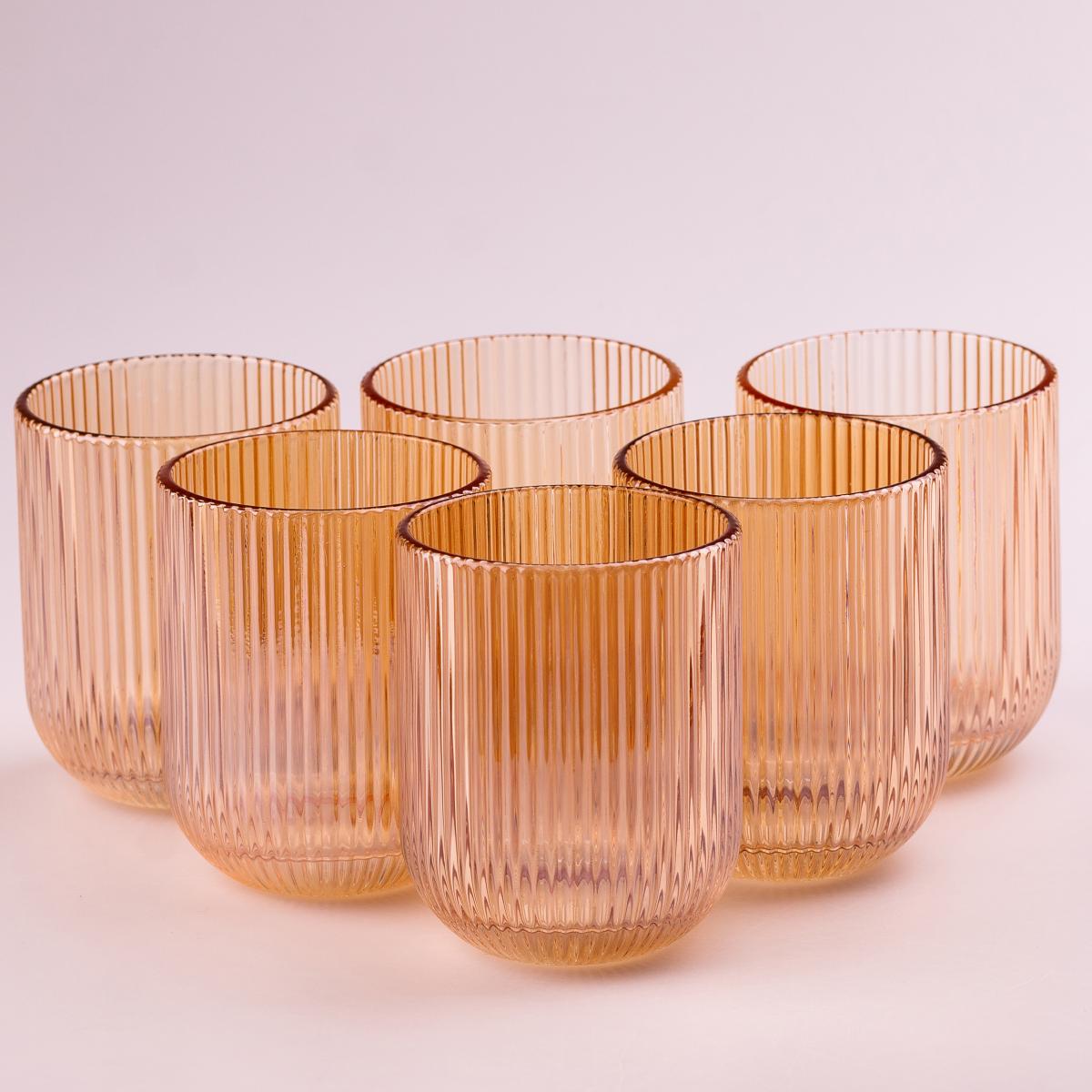 Набор стаканов фигурных ребристых из толстого стекла 6 шт. Янтарный (HP7112A)