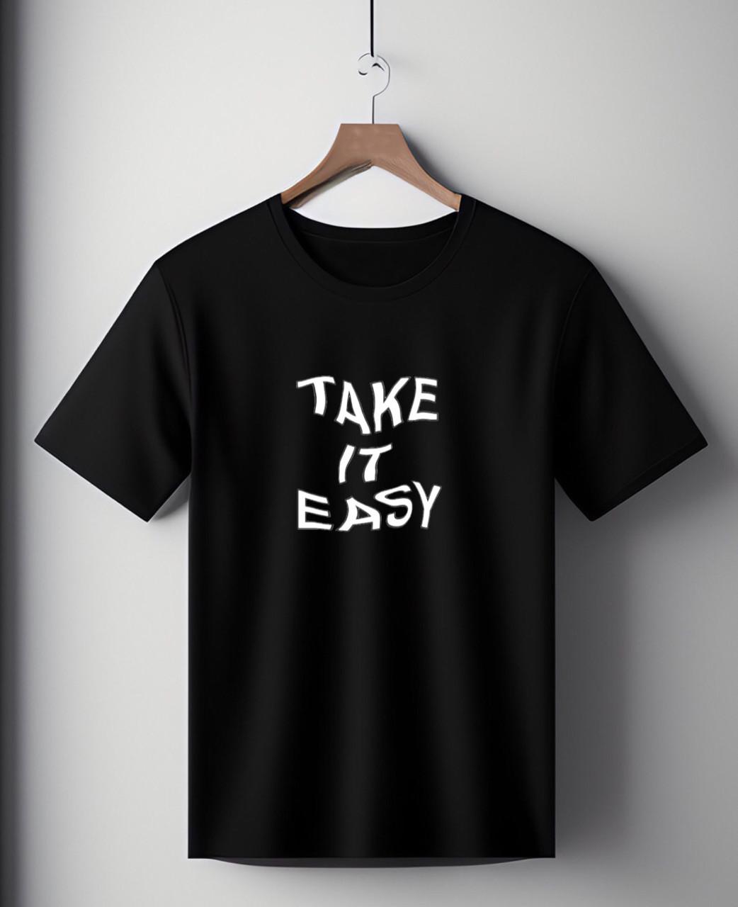 Футболка унісекс з написом "Take it easy" оверсайз L Чорний