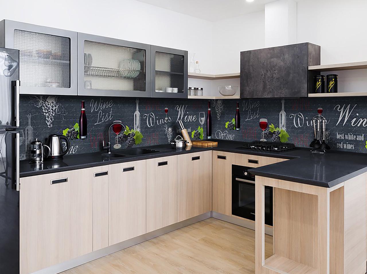 Кухонный фартук Винная карта c самоклеющейся виниловой пленки 60х300 см Серый