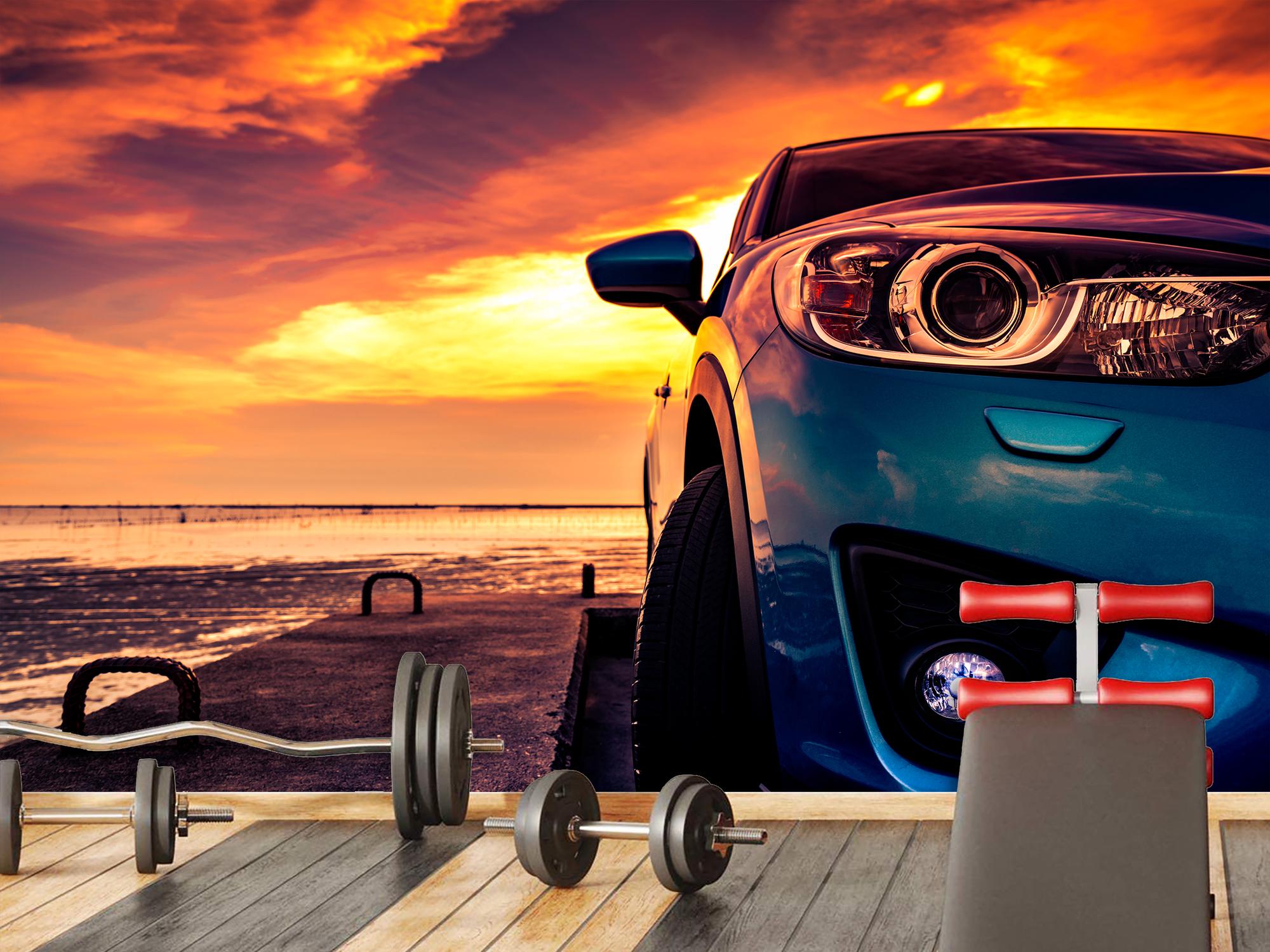 Фотообои флизелиновые Upstream Внедорожник на пирсе в сиянии заката 120х180 см (S5CAR-032/2)