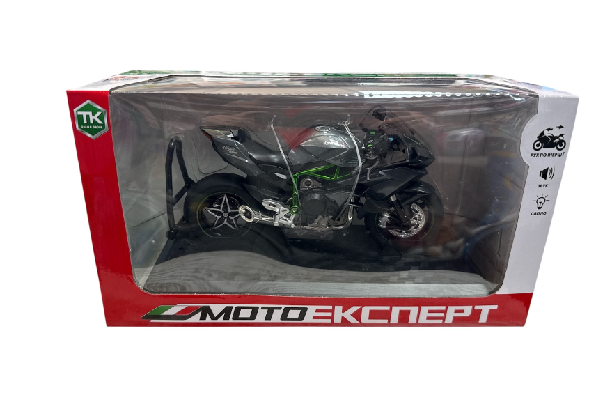Мотоцикл Мото Експерт BG 26-102 металопластик масштаб 1:12 прогумовані колеса підсвічування звук амортизація та платформа