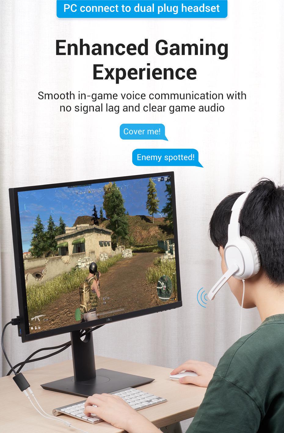 Зовнішня звукова карта Vention USB Два порти 3,5 мм шумозаглушення Plug&Play Сумісна з Windows Mac Linux 1 м Чорний (CDYBF) - фото 4 Зовнішня звукова карта Vention USB Два порти 3,5 мм шумозаглушення Plug&Play Сумісна з Windows Mac Linux 1 м Чорний (CDYBF) - фото 4