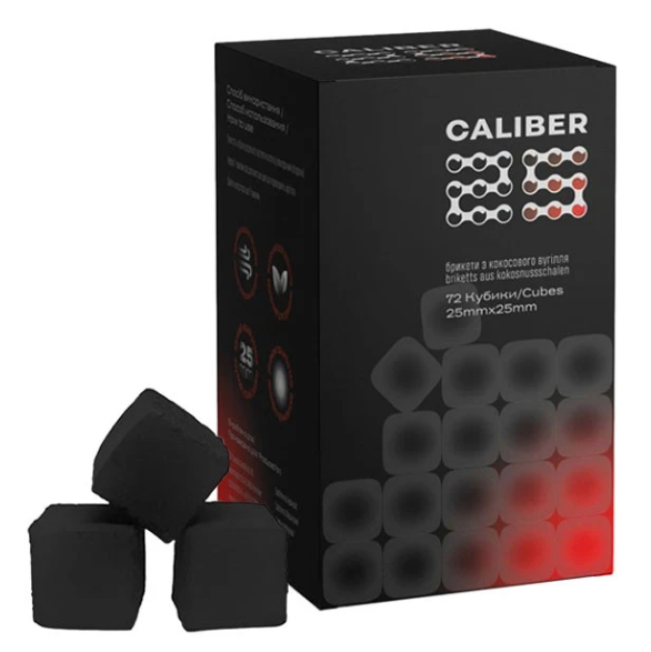Вугілля для кальяну кокосове Caliber в коробці стандарт 25 мм 1 кг 72 кубики (34199093)