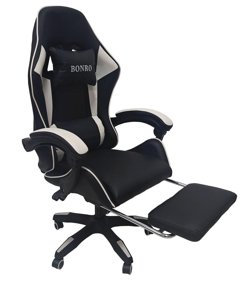 Кресло геймерское Bonro B-945 с подставкой для ног Черно-белый (29528879)