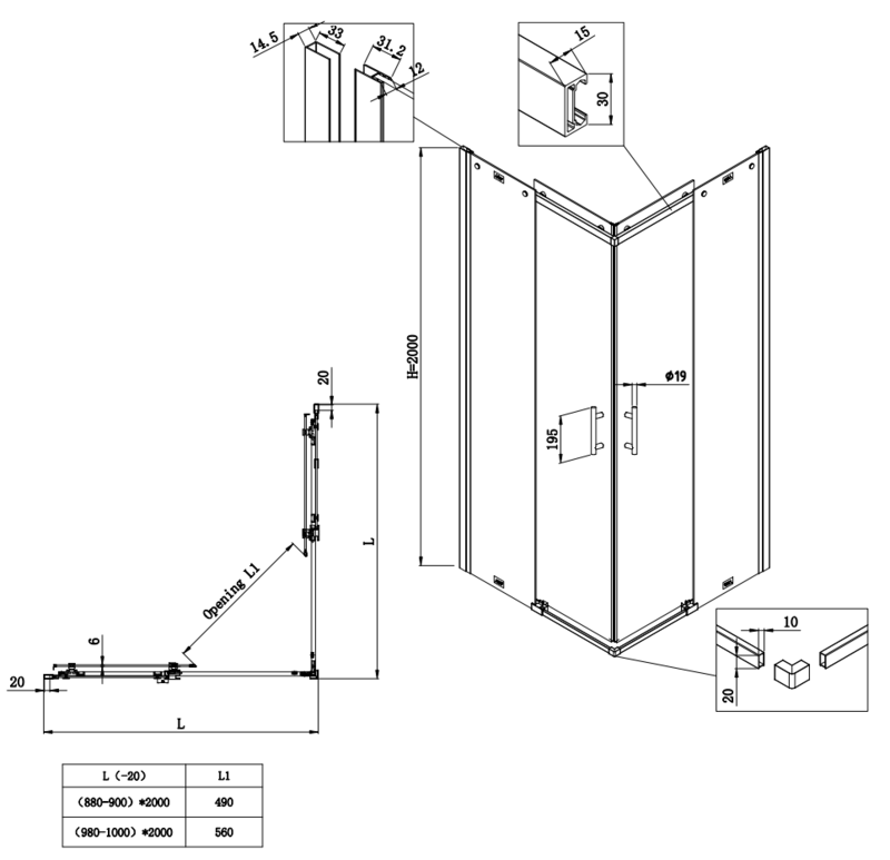 Душевая кабина без поддона KOER SR SC03-90x90x200-TR-01 прозрачное стекло Easy Clean 6 мм Хром (KR5356) - фото 2 Душевая кабина без поддона KOER SR SC03-90x90x200-TR-01 прозрачное стекло Easy Clean 6 мм Хром (KR5356) - фото 2