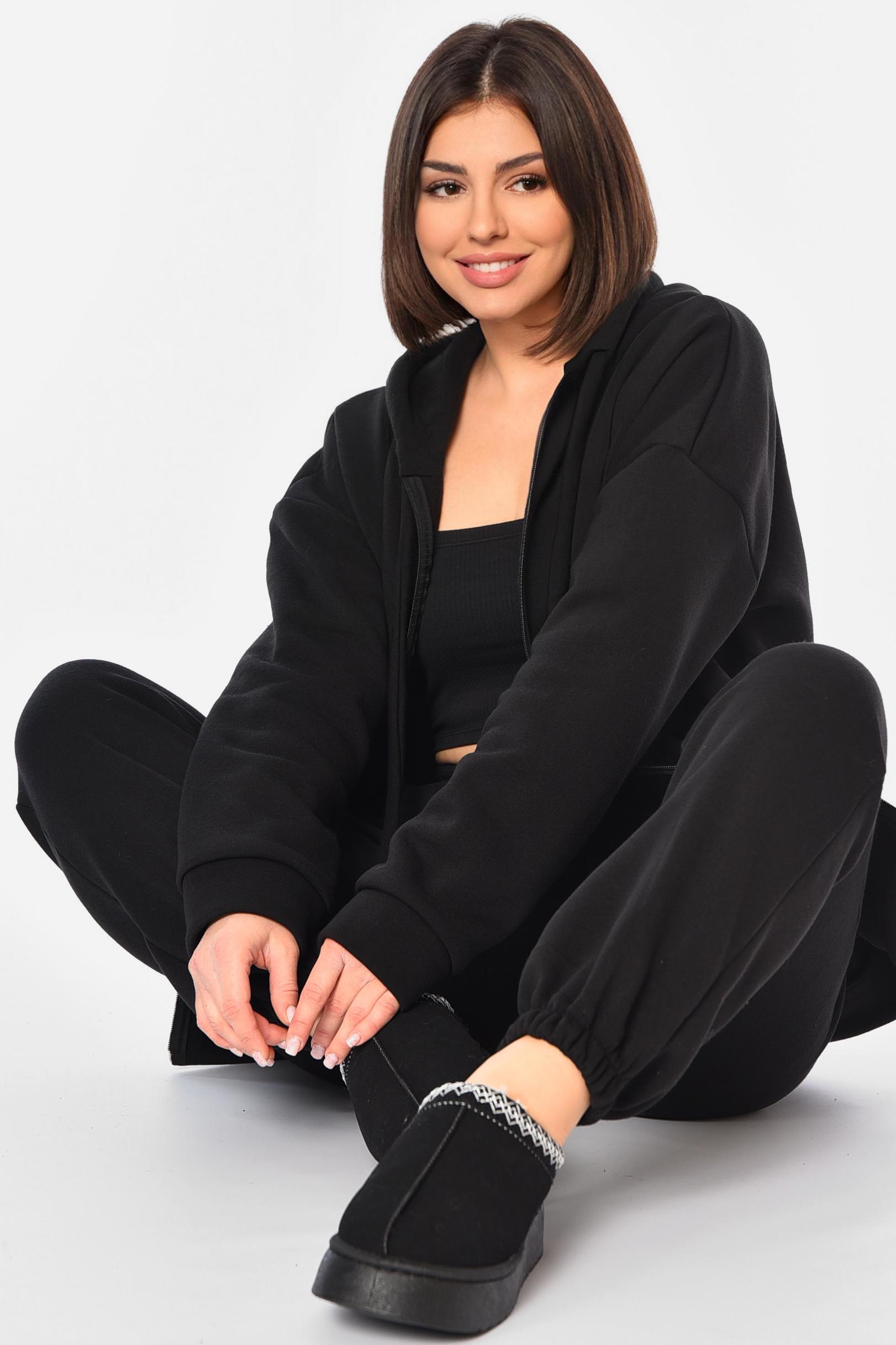 Спортивний костюм жіночий батальний на флісі р. 54 Чорний (194380)