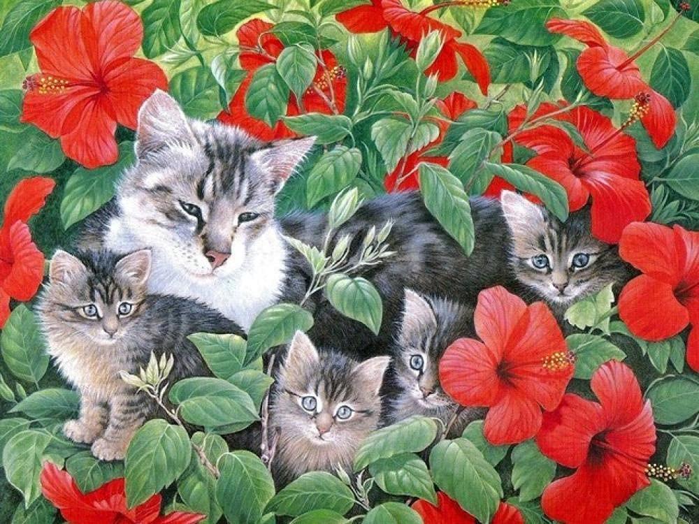 Алмазная мозаика Emerald Craft Мама кошка с котятами 20x30 см (23661)