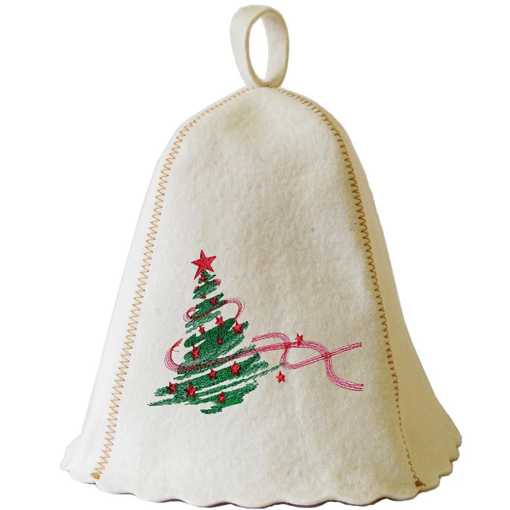 Банная шапка Luxyart Елка и звезда натуральный войлок Белый (LA-485)