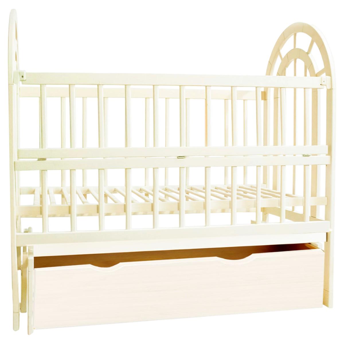 Кроватка детская маятник A-Toys Арочка с откидным бортиком/ящик Слоновая кость