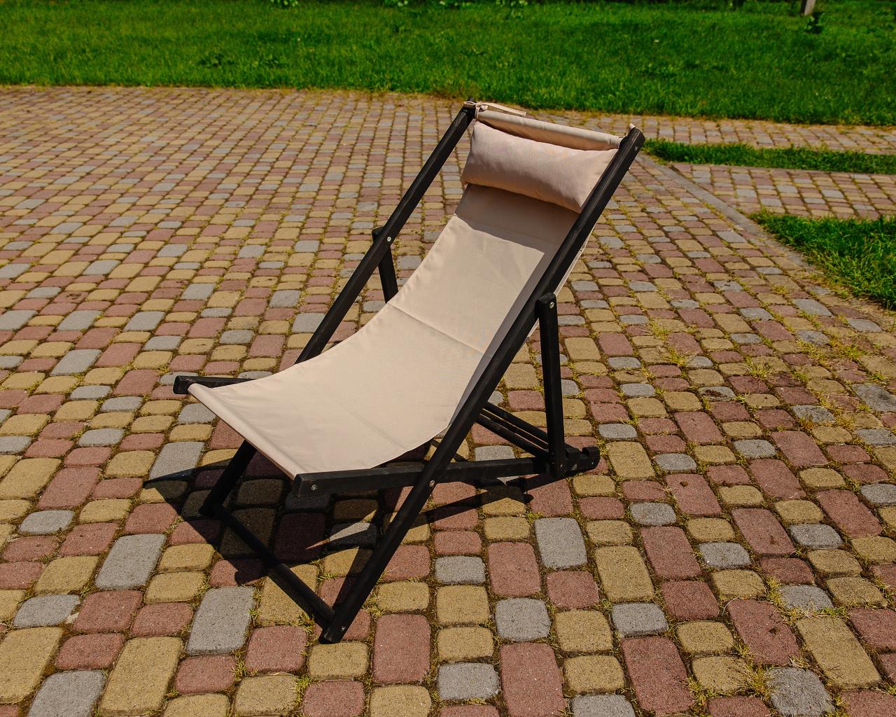 Шезлонг для дачи тканевый XRmaster с подушкой Бежевый/Черный (КШ-018/3)