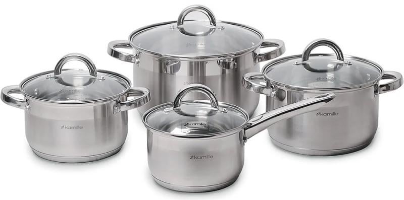 Набір посуду Kamille Glass Strip 3 шт. 2,9/ 3/9/ 6,5 л та ківш 2,1 л