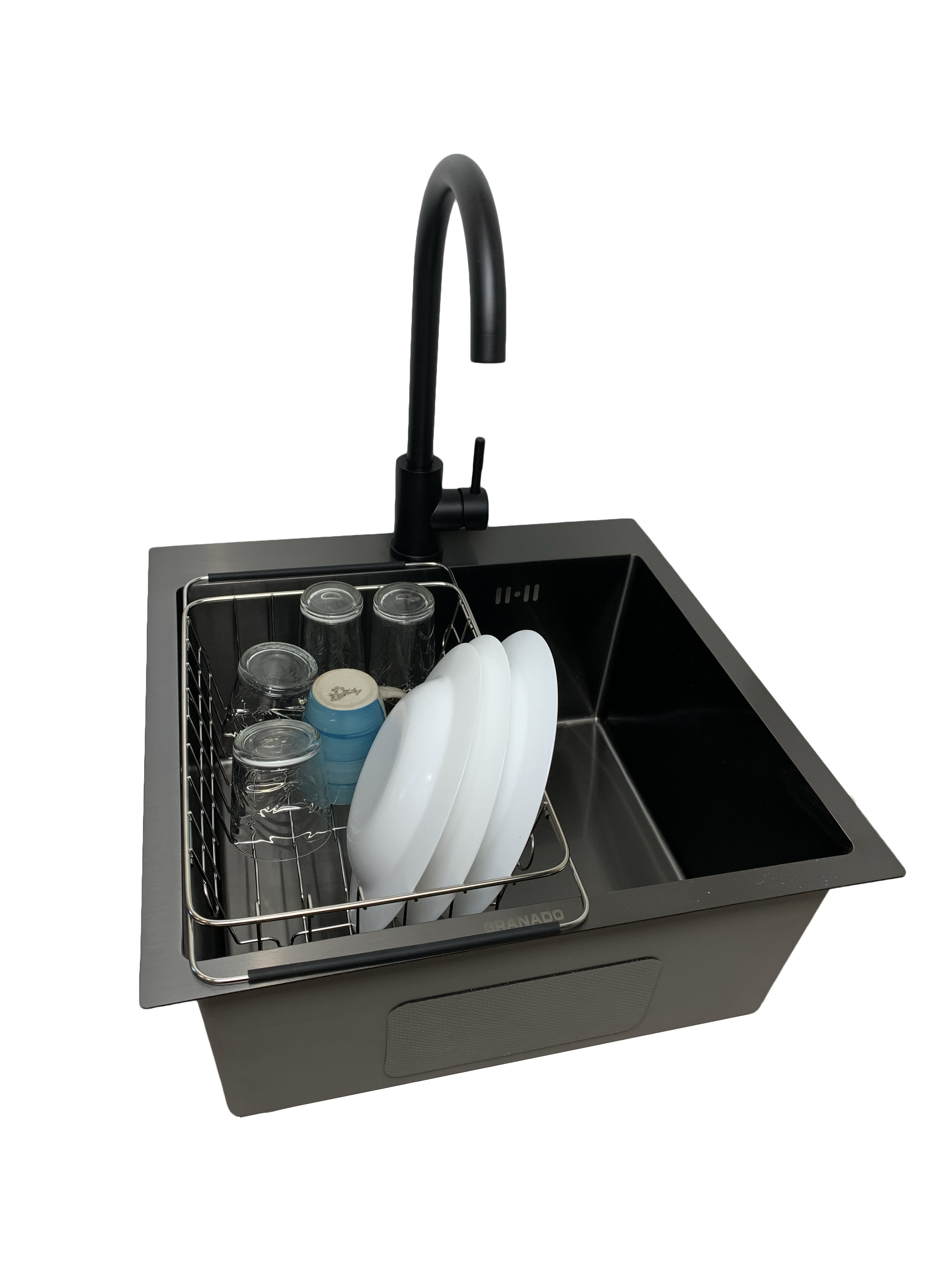 Мойка для кухни Granado 50x50 см с PVD поверхностью + смеситель/корзинка Черный (e2a9a5ff)