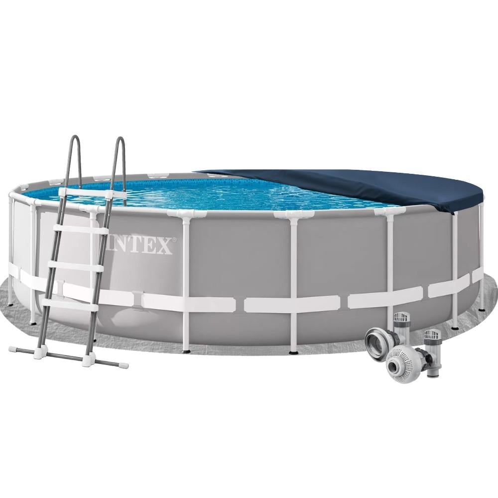 Басейн каркасний Intex 26732-4 круглий Prism Frame з підстилкою/драбиною/тентом 549х122 см Сірий (147-9-26732-4)