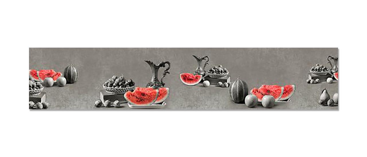 Кухонный фартук Арбуз/Фрукты из самоклеющейся виниловой пленки 60х300 см Серый