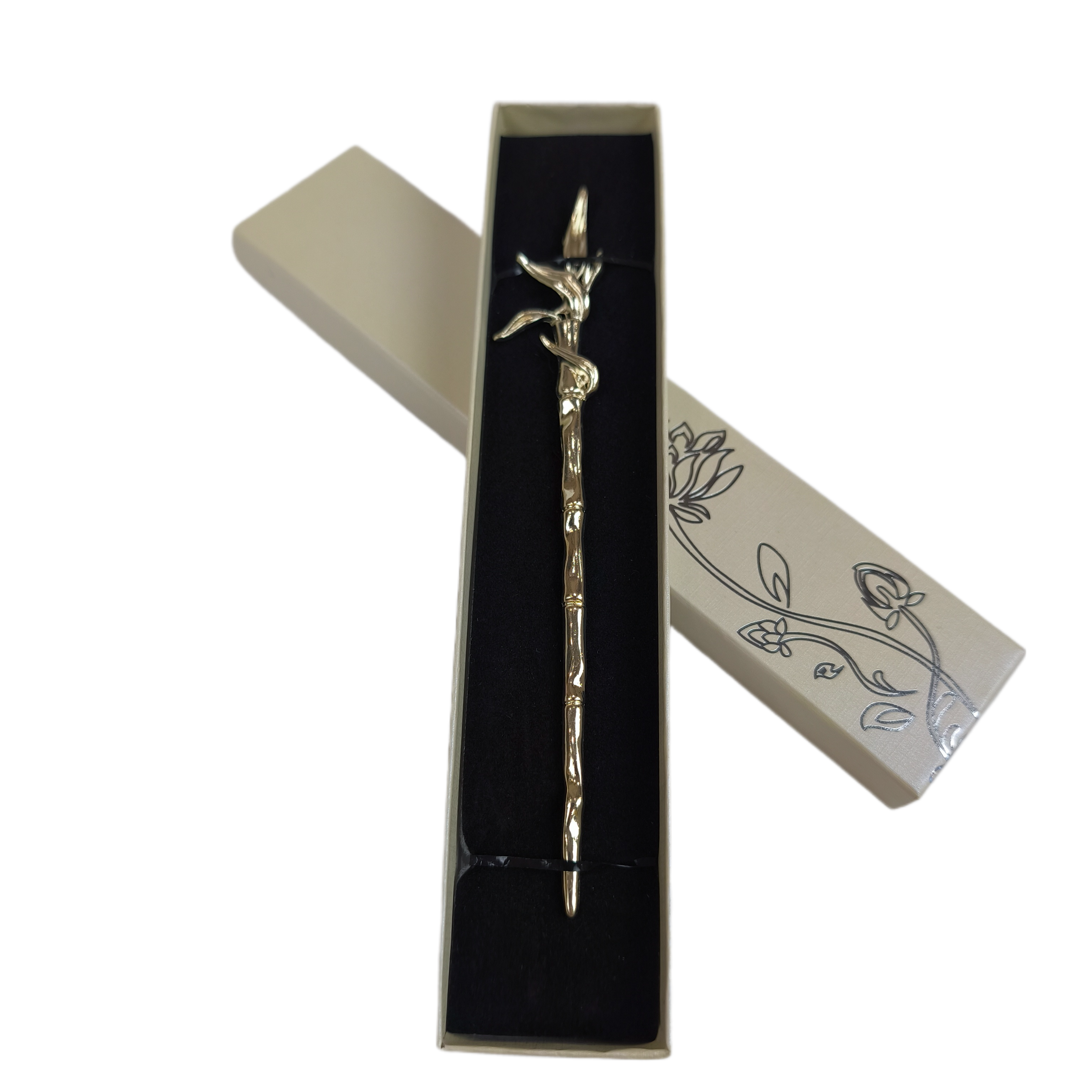 Шпилька-палочка для волос металлическая в китайском стиле в подарочной коробке Золотистый (R8058)