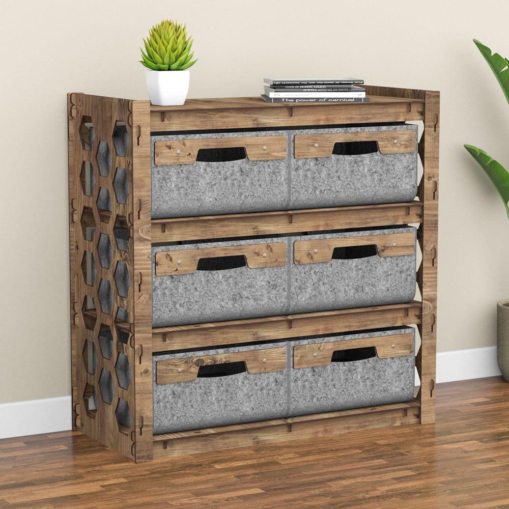 Комод для хранения из дерева Hexagonica Honeycomb на 6 ящиков серые корзины 750х750х345 мм (111368) - фото 3 Комод для хранения из дерева Hexagonica Honeycomb на 6 ящиков серые корзины 750х750х345 мм (111368) - фото 3