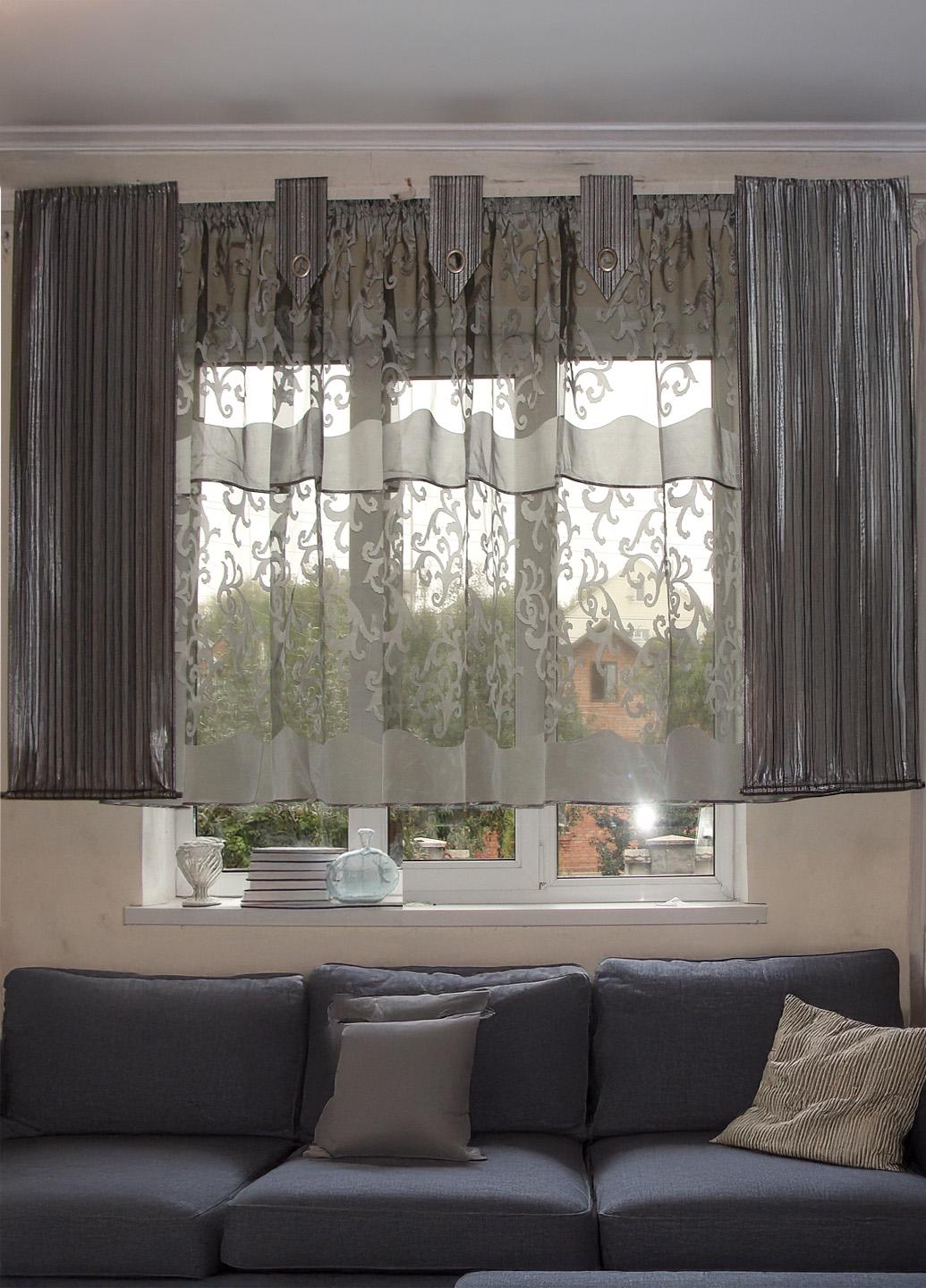 Комплект гардин и шторок к подоконнику Firanka Simple 200 см Черный с серым (70_5к) - фото 1 Комплект гардин и шторок к подоконнику Firanka Simple 200 см Черный с серым (70_5к) - фото 1