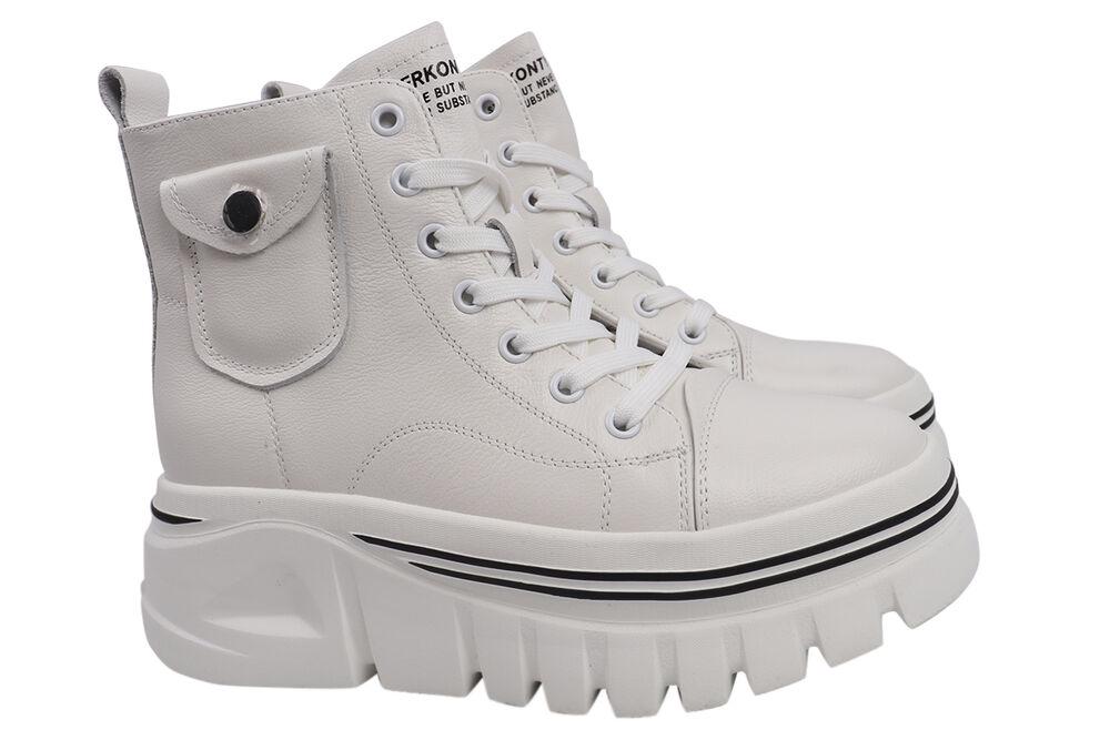 Ботинки женские Berkonty из кожи на платформе на шнуровке р. 39 Белый (306-21DHC)