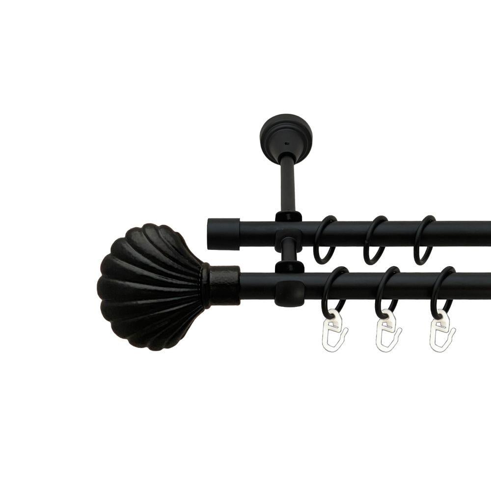 Карниз Orvit Мушля металевий дворядний відкритий гладка труба кільце металеве 16/16 мм 200 см Чорний Оксамит (00-00021014)