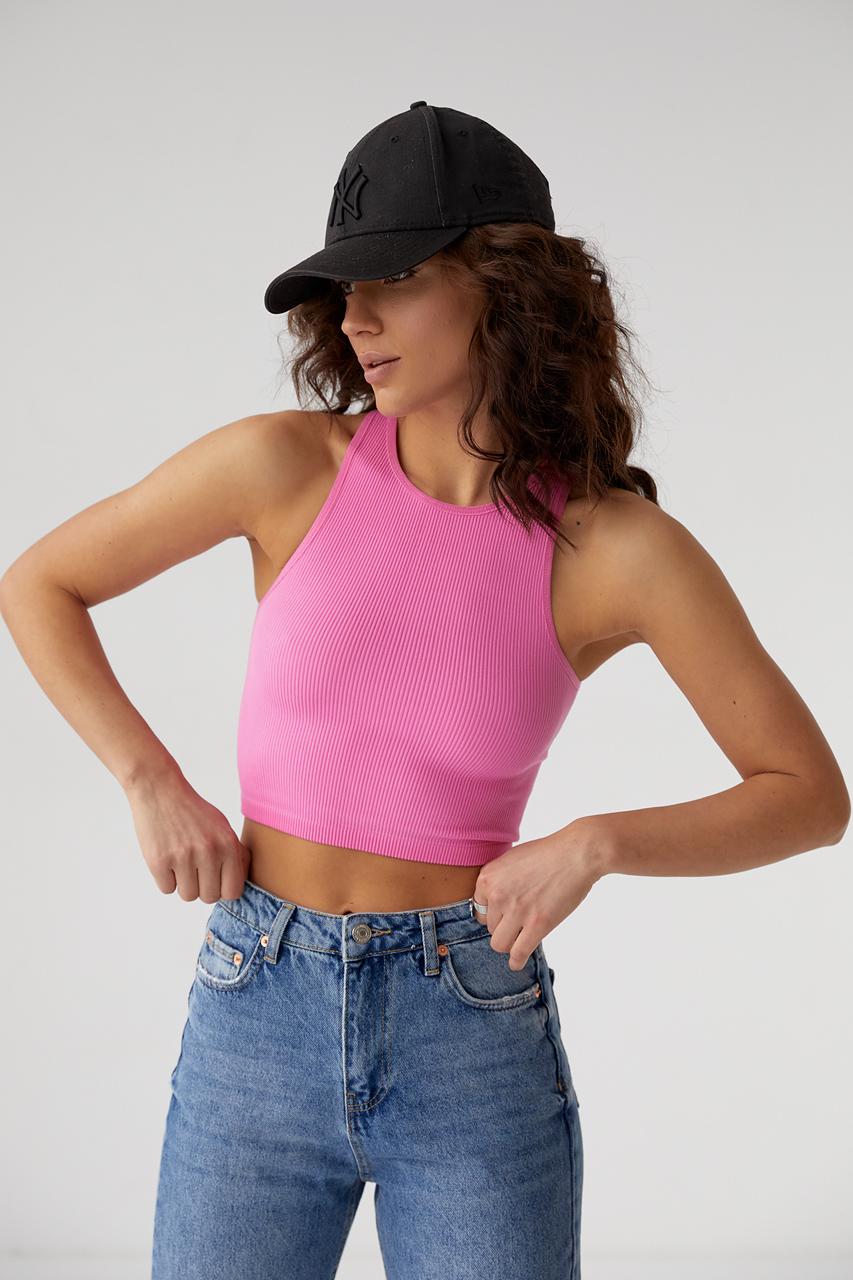 Топ женский облегающий в мелкий рубчик Fame M/L Розовый