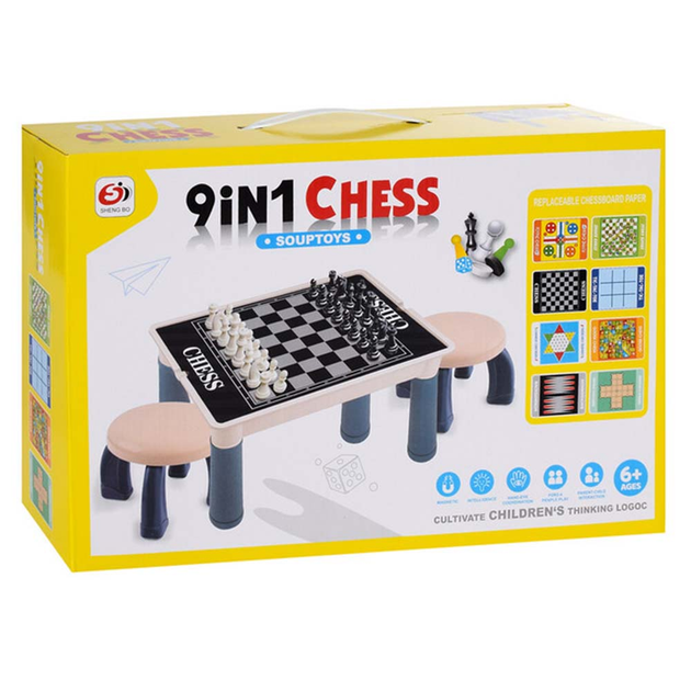 Столик игровой S 5513 24/2 9в1 2 стульчика/9 игр/магнитное поле (129399)