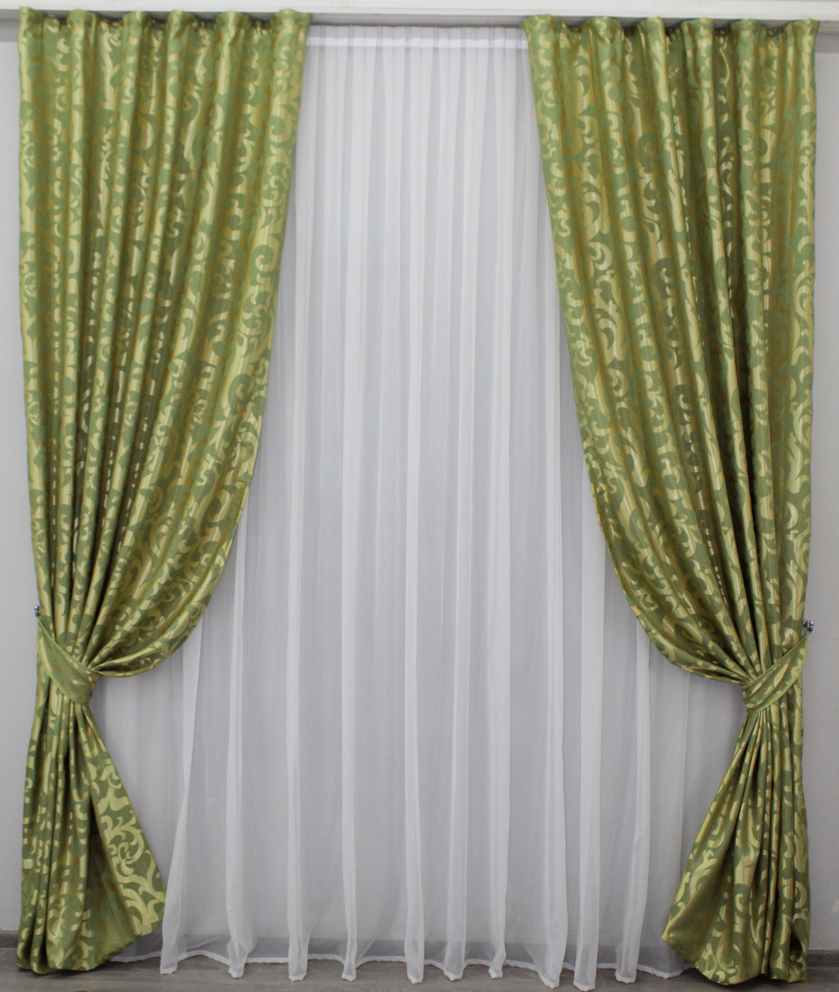 Комплект штор VR-Textil № 296ш жаккард 100х270 см 2 шт. Оливковый (31-389)