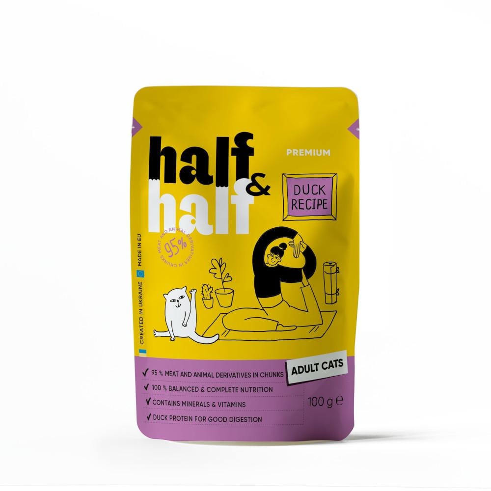 Корм взрослых кошек влажный HalfHalf для кусочки с уткой в соусе в форме пауча 100г (20918) Корм взрослых кошек влажный HalfHalf для кусочки с уткой в соусе в форме пауча 100г (20918)