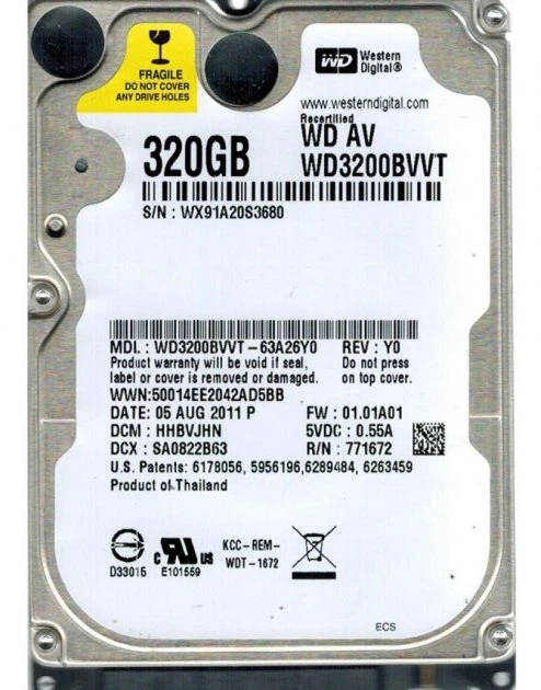 Жесткий диск HDD 2,5" 320Gb Western Digital WD3200BVVT Sata II 8MB 5400RPM (33358655)
